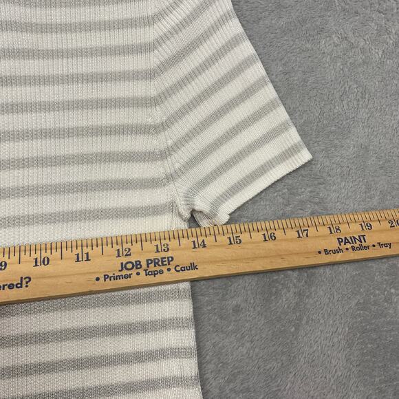 Madewell Sweater Womens S White Gray Viscose Short Sleeve Rib Tee Shirt NQ336 - Picture 7 of 10